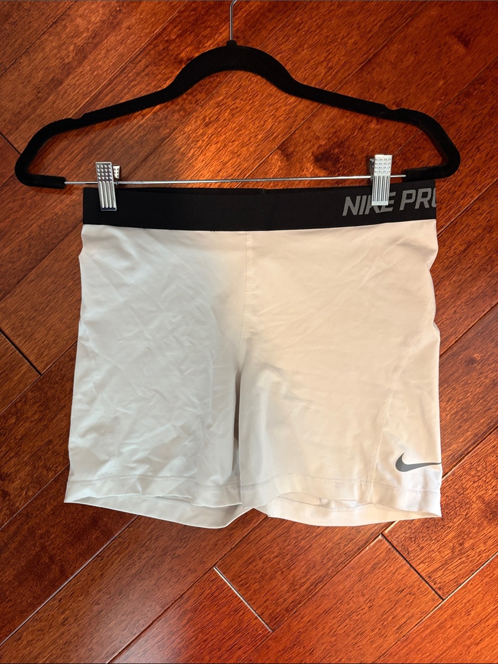 Nike Pro Women’s White Bike Shorts with Black Waistband